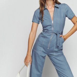 BNWT Reformation Cassidy Striped Denim Jumpsuit 0/XS